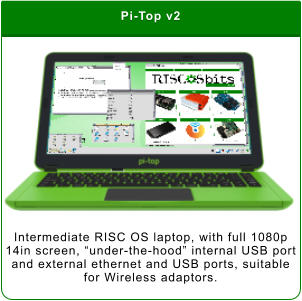 Pi-Top v2 Intermediate RISC OS laptop, with full 1080p 14in screen, “under-the-hood” internal USB port and external ethernet and USB ports, suitable for Wireless adaptors.